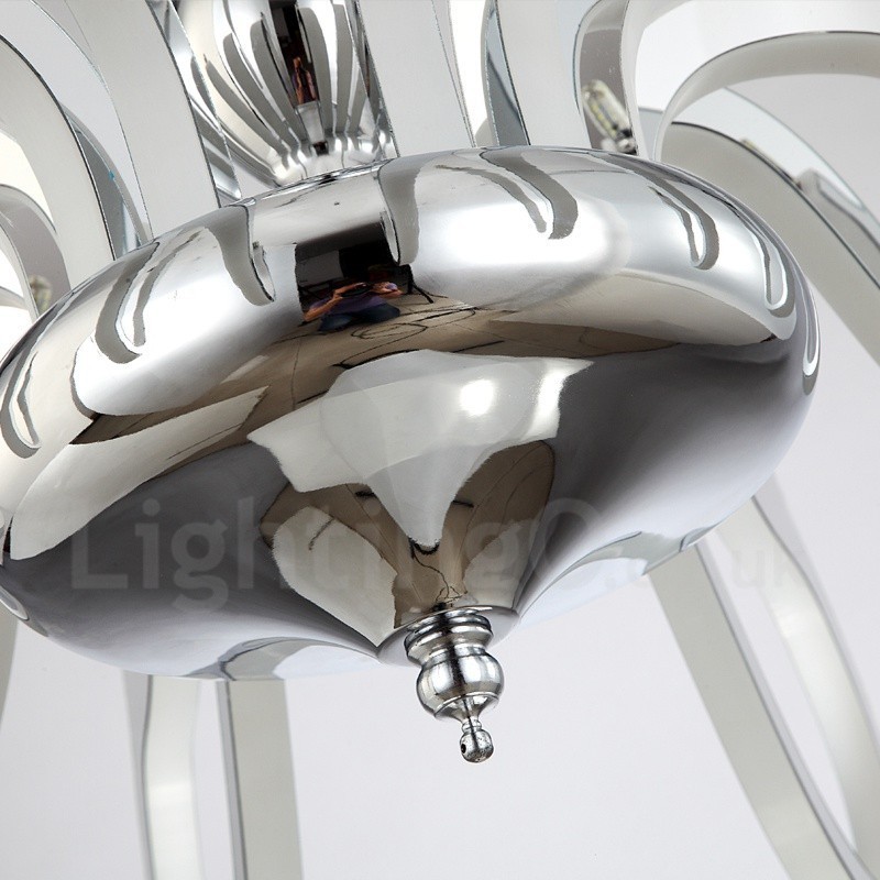 Dimmbarer moderner zeitgenössischer Kronleuchter aus Stahl mit 10 Lichtern und Acrylschirm