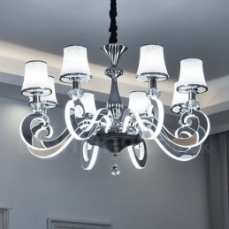 Dimmbarer moderner zeitgenössischer Kronleuchter aus Stahl mit 8 Lichtern und Glasschirm