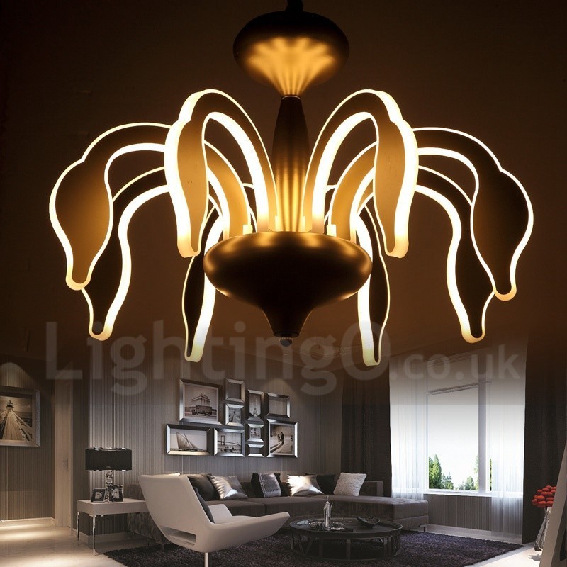Dimmbarer moderner zeitgenössischer Kronleuchter aus Stahl mit 8 Lichtern und Acrylschirm