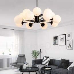 Nordischer Kronleuchter mit 16 Lichtern und Glasschirm
