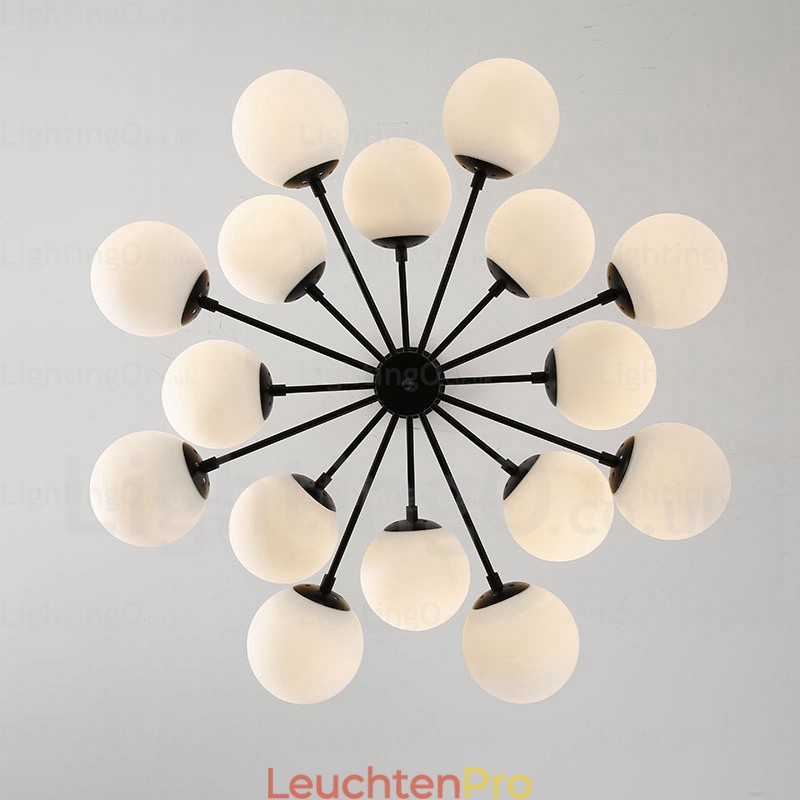 Nordischer Kronleuchter mit 16 Lichtern und Glasschirm