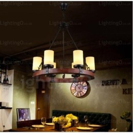Rustikale Pendelleuchte im Landhausstil mit 6 Lichtern und Glasschirm