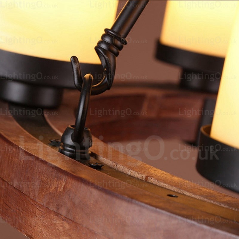 Rustikale Pendelleuchte im Landhausstil mit 6 Lichtern und Glasschirm