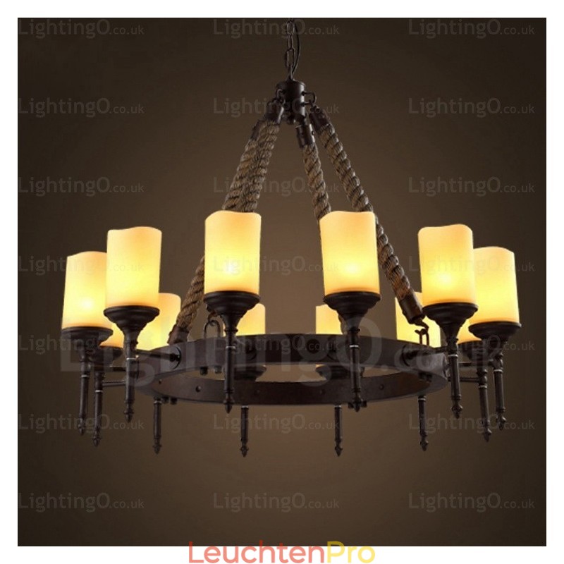 Pendelleuchte im Landhausstil, Vintage-Stil, Retro-Stil, mit Glasschirm, 12 Lichter