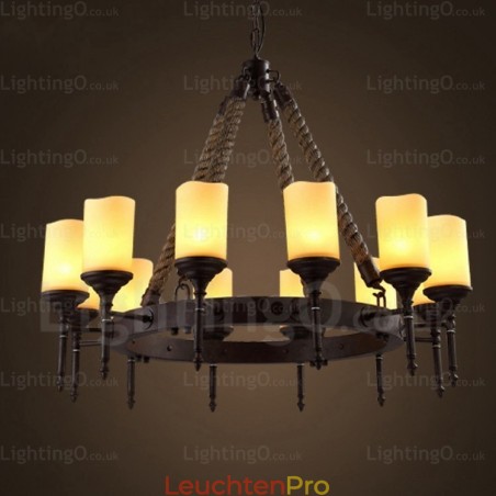 Pendelleuchte im Landhausstil, Vintage-Stil, Retro-Stil, mit Glasschirm, 12 Lichter Pendelleuchte im Landhausstil, Vintage-Stil, Retro-Stil, mit Glasschirm, 12 Lichter