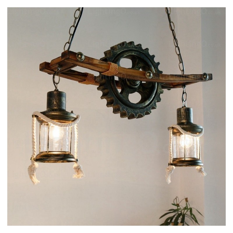 Pendelleuchte im Landhausstil, Vintage-Stil, Retro-Stil, mit Glasschirm, 2 Lichter