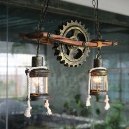 Pendelleuchte im Landhausstil, Vintage-Stil, Retro-Stil, mit Glasschirm, 2 Lichter