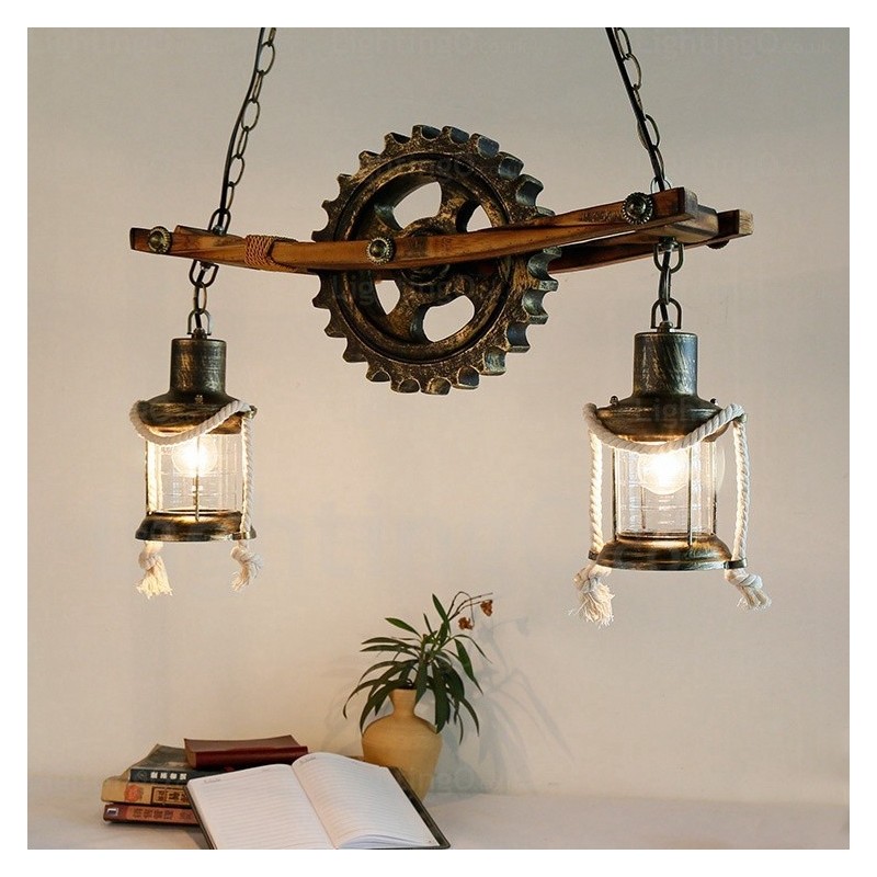 Pendelleuchte im Landhausstil, Vintage-Stil, Retro-Stil, mit Glasschirm, 2 Lichter