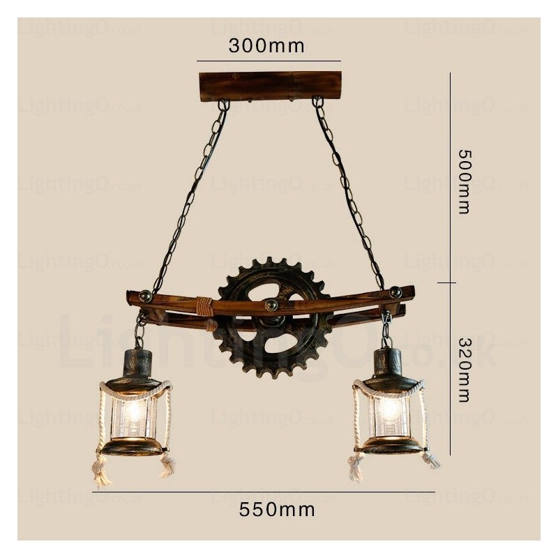 Pendelleuchte im Landhausstil, Vintage-Stil, Retro-Stil, mit Glasschirm, 2 Lichter