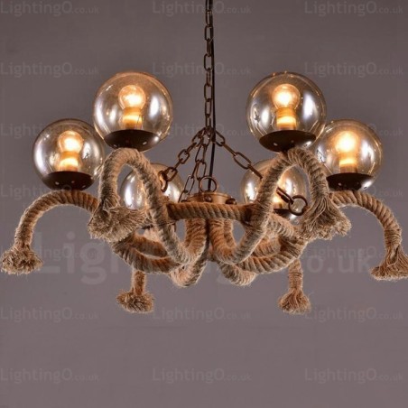 6-flammige Vintage-Retro-Pendelleuchte mit Glasschirm 6-flammige Vintage-Retro-Pendelleuchte mit Glasschirm