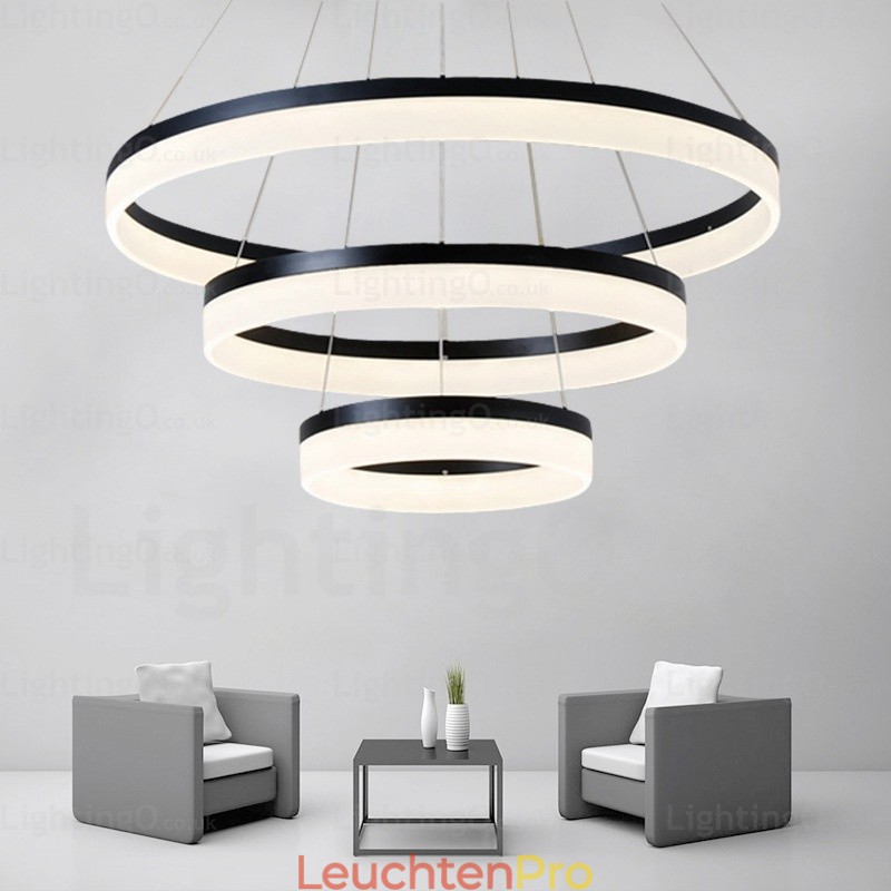 Moderne Pendelleuchte mit 3 Ringen und dimmbarem WLAN und Acrylschirm
