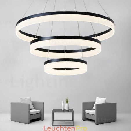 Moderne Pendelleuchte mit 3 Ringen und dimmbarem WLAN und Acrylschirm Moderne Pendelleuchte mit 3 Ringen und dimmbarem WLAN und Acrylschirm