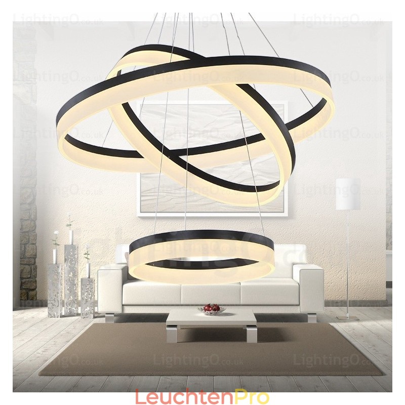 Moderne Pendelleuchte mit 3 Ringen und dimmbarem WLAN und Acrylschirm