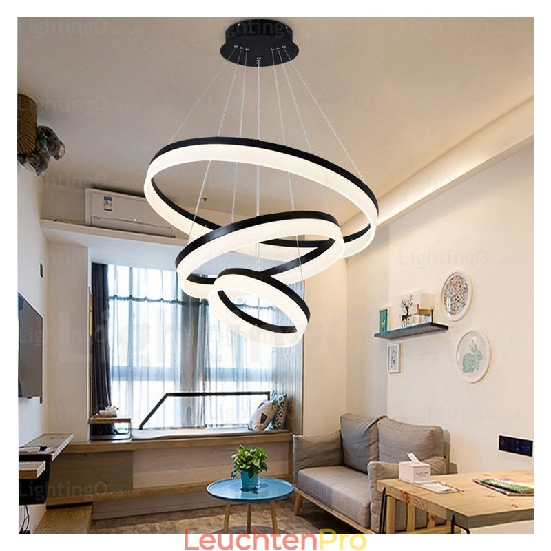 Moderne Pendelleuchte mit 3 Ringen und dimmbarem WLAN und Acrylschirm