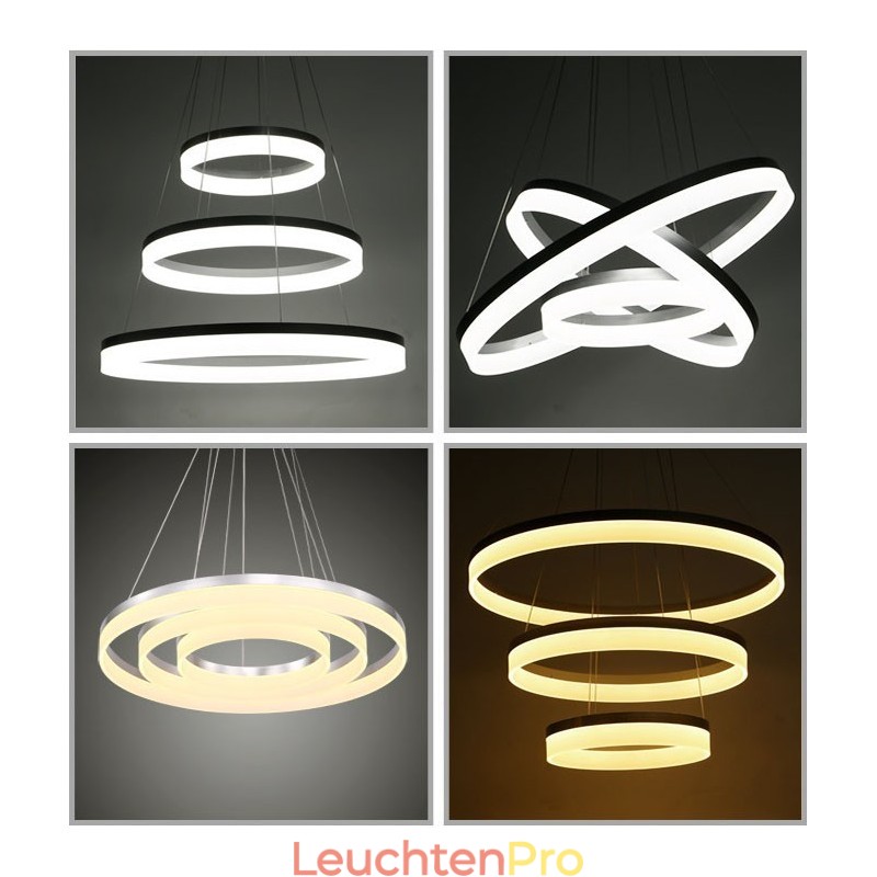 Moderne Pendelleuchte mit 3 Ringen und dimmbarem WLAN und Acrylschirm
