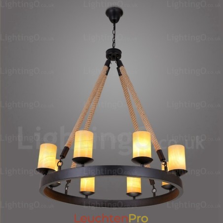 8-flammige Vintage-Retro-Pendelleuchte mit Marmorschirm 8-flammige Vintage-Retro-Pendelleuchte mit Marmorschirm