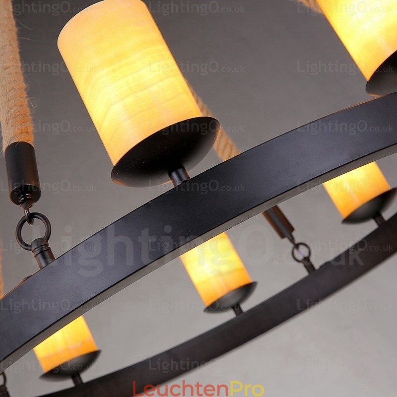 8-flammige Vintage-Retro-Pendelleuchte mit Marmorschirm