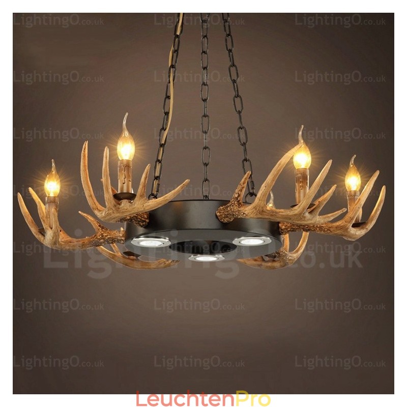 9-flammige Vintage Retro Rustikale Geweih Kronleuchter Pendelleuchte