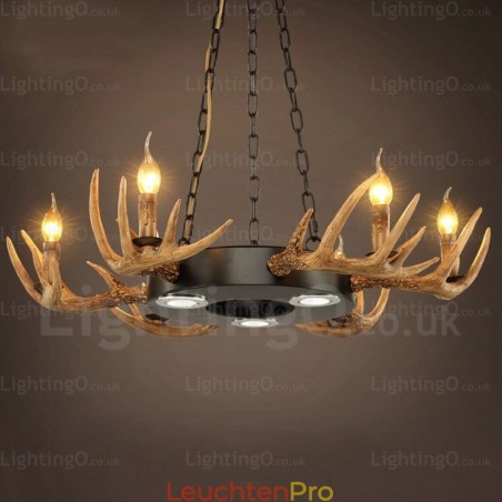 9-flammige Vintage Retro Rustikale Geweih Kronleuchter Pendelleuchte