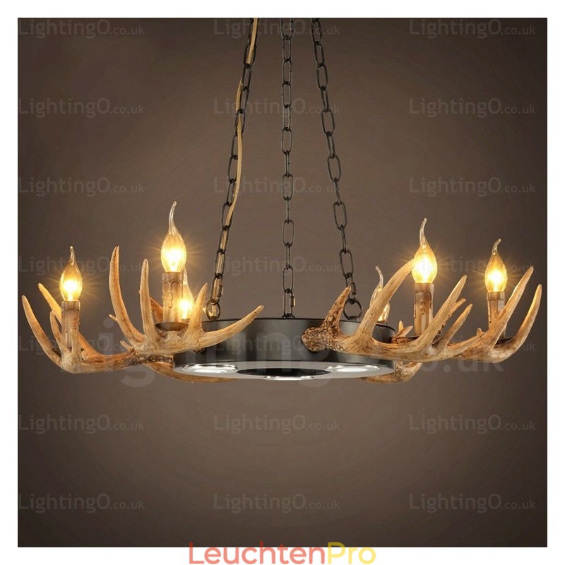 9-flammige Vintage Retro Rustikale Geweih Kronleuchter Pendelleuchte