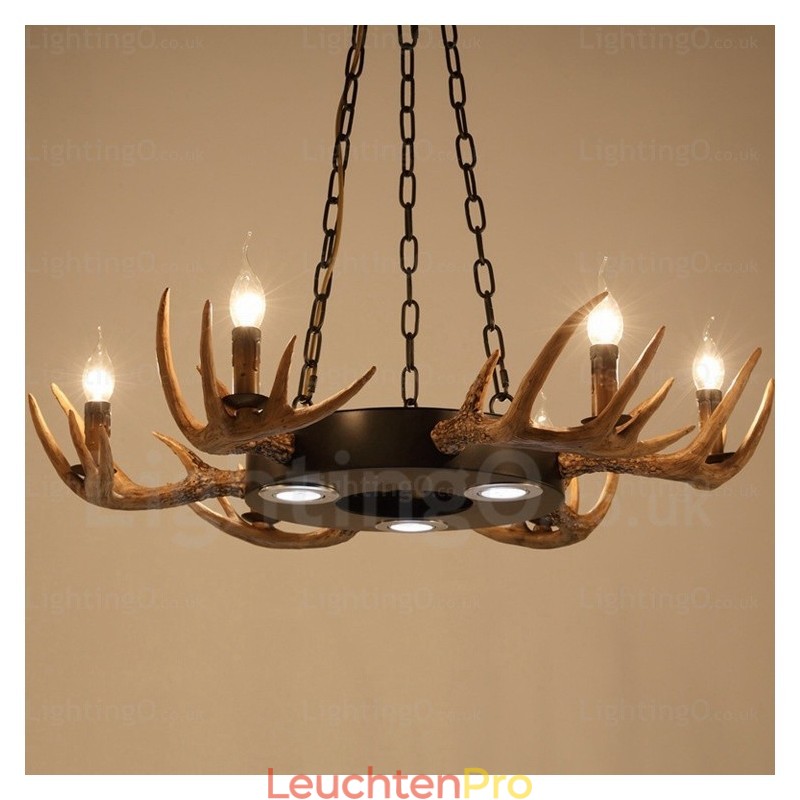 9-flammige Vintage Retro Rustikale Geweih Kronleuchter Pendelleuchte
