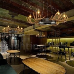 9-flammige Vintage Retro Rustikale Geweih Kronleuchter Pendelleuchte