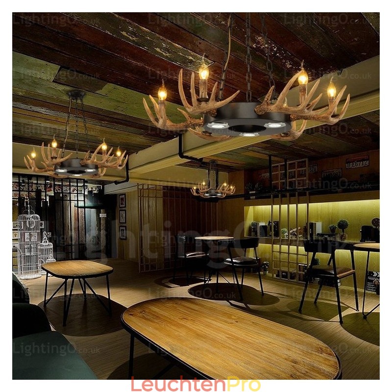 9-flammige Vintage Retro Rustikale Geweih Kronleuchter Pendelleuchte