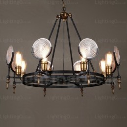 6-flammige Vintage-Retro-Pendelleuchte mit Glasschirm
