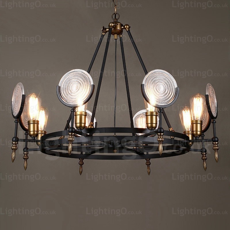 6-flammige Vintage-Retro-Pendelleuchte mit Glasschirm