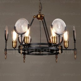 6-flammige Vintage-Retro-Pendelleuchte mit Glasschirm