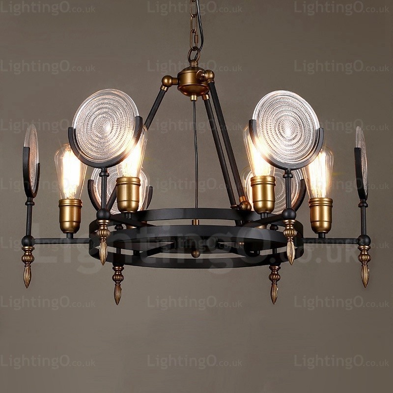 6-flammige Vintage-Retro-Pendelleuchte mit Glasschirm