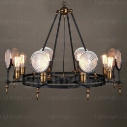 6-flammige Vintage-Retro-Pendelleuchte mit Glasschirm