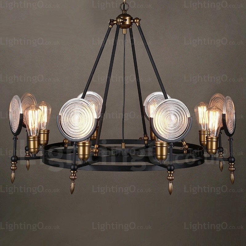 6-flammige Vintage-Retro-Pendelleuchte mit Glasschirm