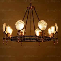 6-flammige Vintage-Retro-Pendelleuchte mit Glasschirm