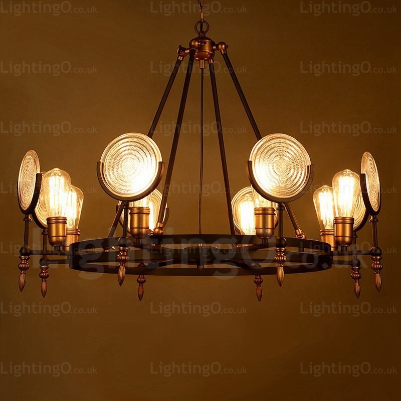 6-flammige Vintage-Retro-Pendelleuchte mit Glasschirm