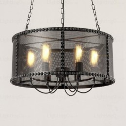 6-flammige Vintage-Retro-Pendelleuchte mit Edelstahlschirm