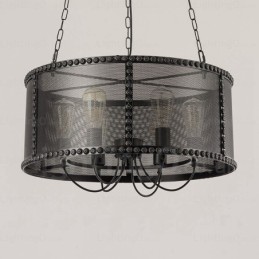6-flammige Vintage-Retro-Pendelleuchte mit Edelstahlschirm