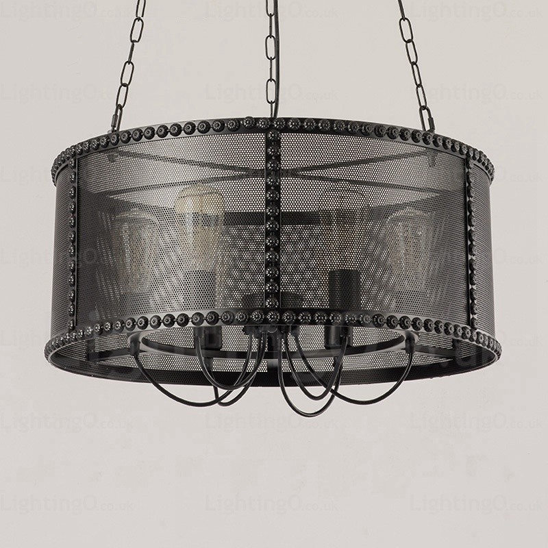 6-flammige Vintage-Retro-Pendelleuchte mit Edelstahlschirm
