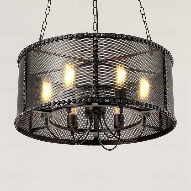6-flammige Vintage-Retro-Pendelleuchte mit Edelstahlschirm