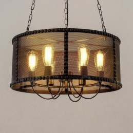 6-flammige Vintage-Retro-Pendelleuchte mit Edelstahlschirm