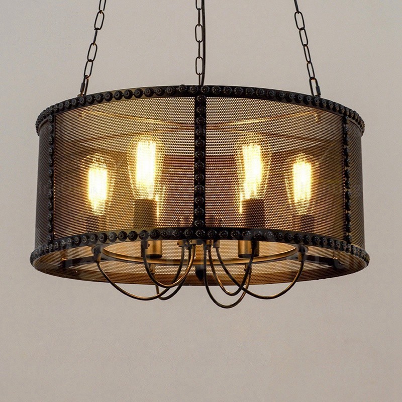 6-flammige Vintage-Retro-Pendelleuchte mit Edelstahlschirm