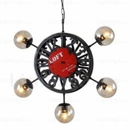5-flammige Vintage-Retro-Pendelleuchte mit Glasschirm