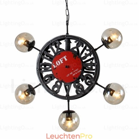 5-flammige Vintage-Retro-Pendelleuchte mit Glasschirm 5-flammige Vintage-Retro-Pendelleuchte mit Glasschirm