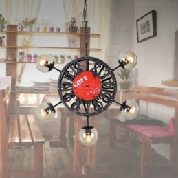 5-flammige Vintage-Retro-Pendelleuchte mit Glasschirm