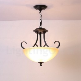 Rustikale Pendelleuchte mit 3 Lichtern und Glasschirm