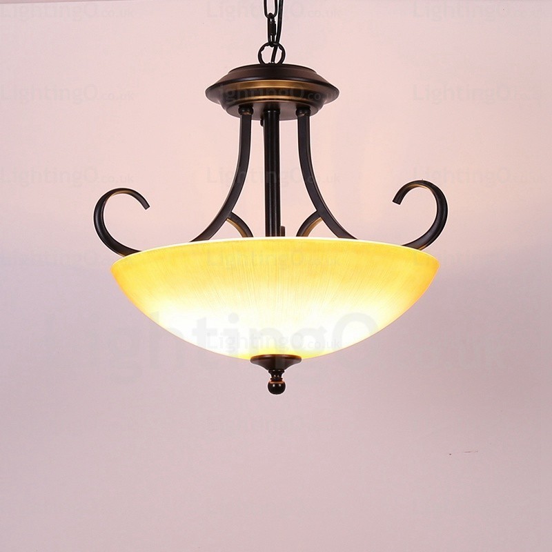 Rustikale Pendelleuchte mit 3 Lichtern und Glasschirm