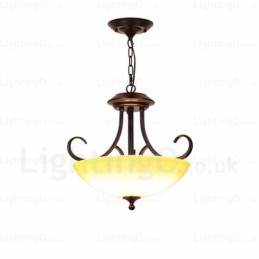Rustikale Pendelleuchte mit 3 Lichtern und Glasschirm