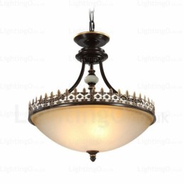 Rustikale Pendelleuchte mit 3 Lichtern und Glasschirm