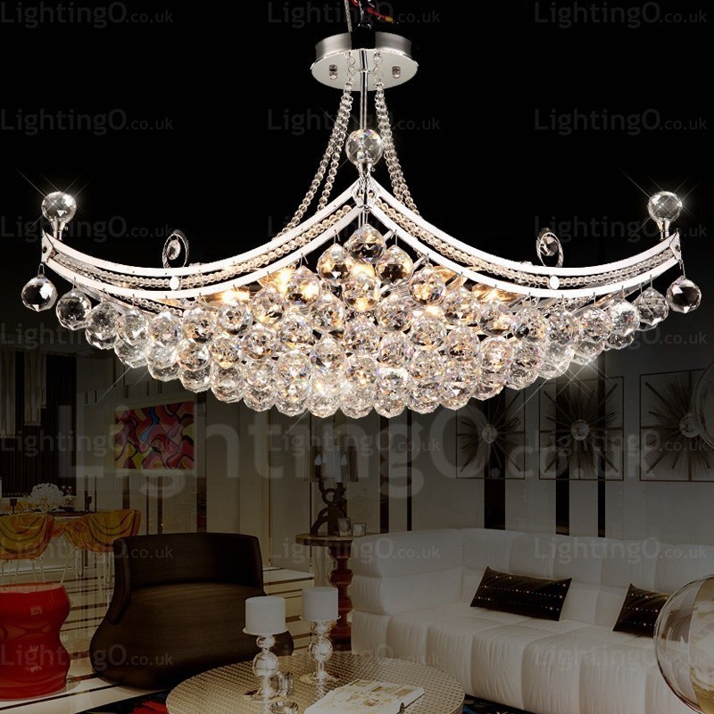 Moderne Pendelleuchte mit 5 Lichtern und Kristallschirm
