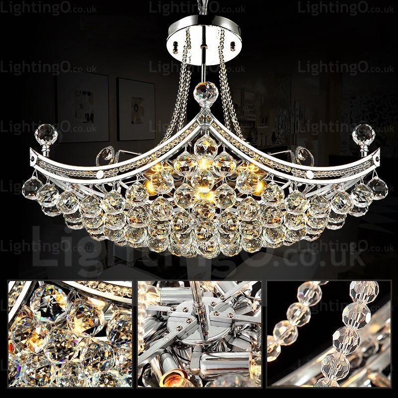 Moderne Pendelleuchte mit 5 Lichtern und Kristallschirm